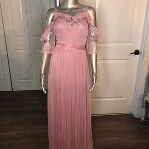 NEW blush pink cold shoulder rhinestone gown